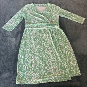 J. McLaughlin Faux Wrap Dress Green Geometric Print Catalina Cloth Size L